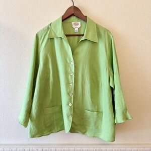 Vintage Talbots lime green Irish linen blouse with pockets